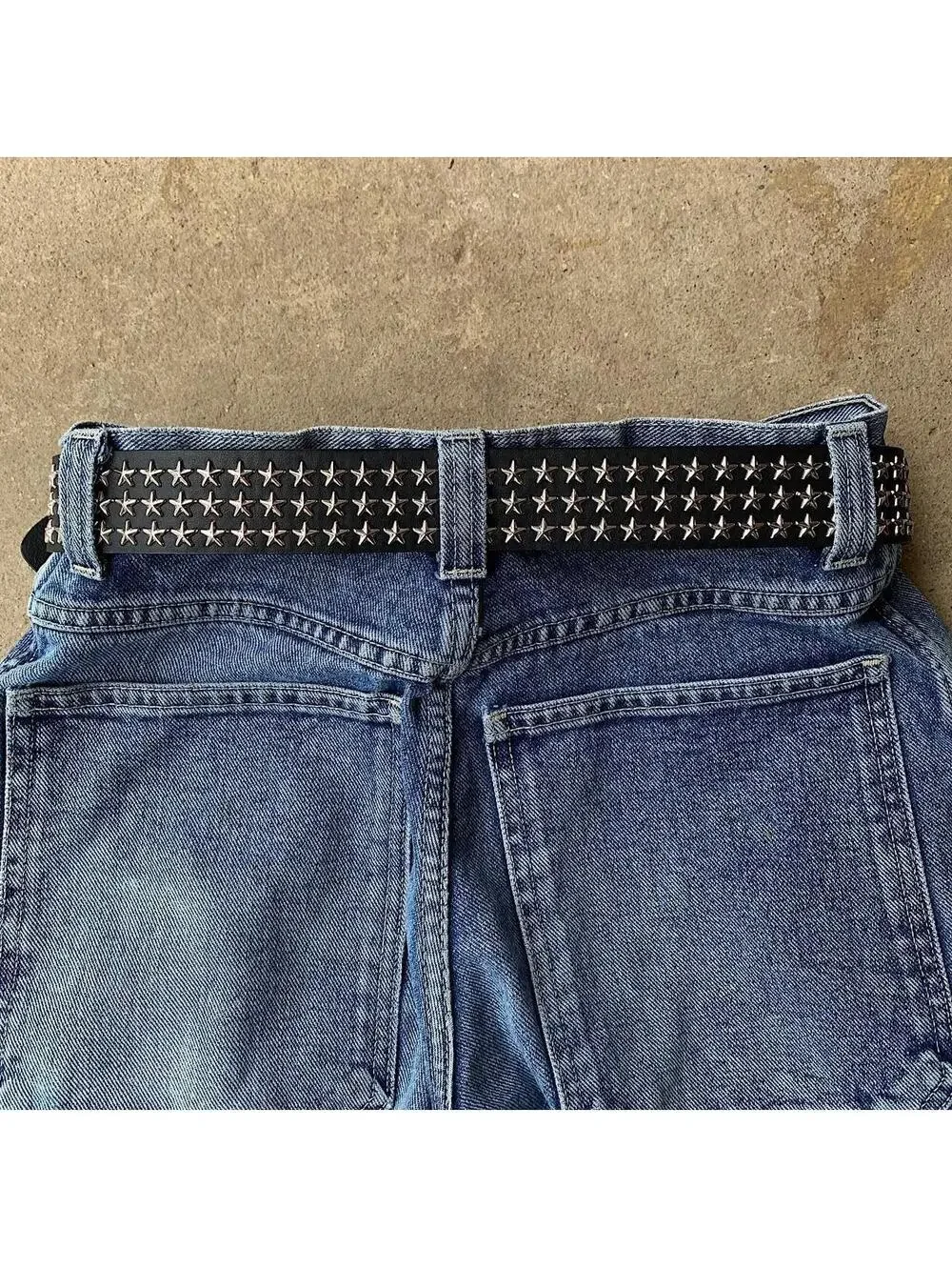 Y2K Black Silver Star Studded Belt